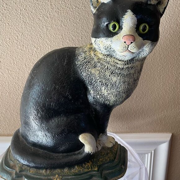 Cast Iron Black and White Cat Door Stopper Large Heavy Vintage Gorgeous! - Picture 14 of 15